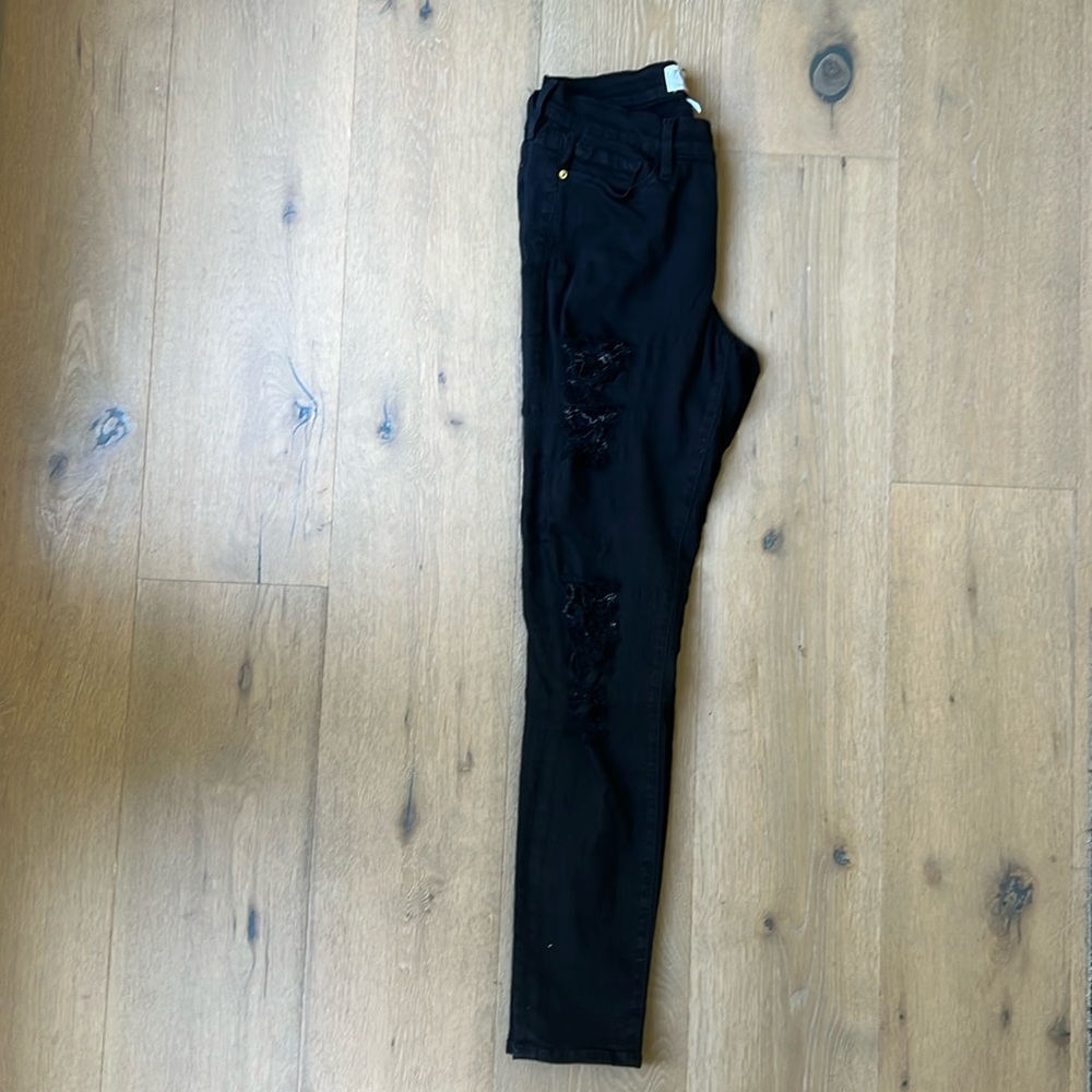 FRAME Le Skinny de Jeanne Ripped Jeans - Film Noir Size 29 - Picture 6 of 7